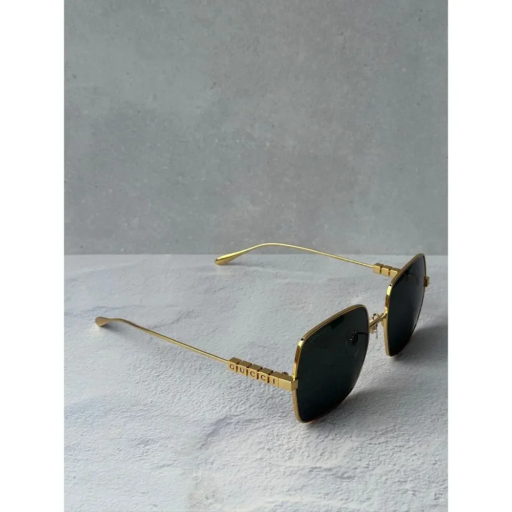 NEW Gucci GG1434S Gold Metal Shield Grey Lens Sunglasses